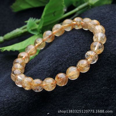 【纯天然精品8mm巴西钛晶金钛晶圆珠手链 招财 编号y96y81】价格,厂家,图片,手链,东海县盛饰珠宝-